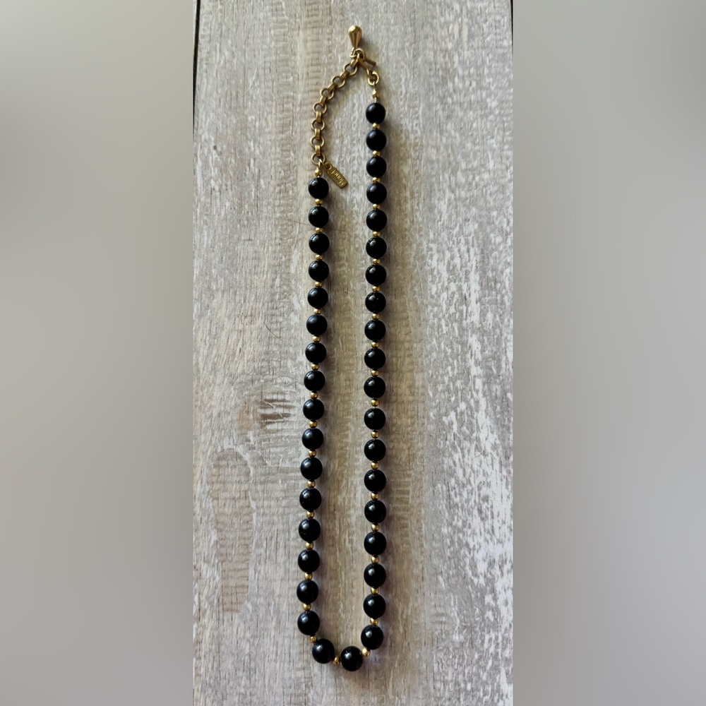 Vintage Monet Black and Gold Beaded Necklace